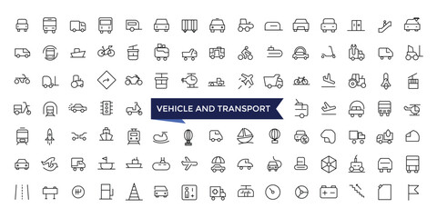 Vehicle And Transport Line Icons set with editable stroke collection for web and ui. Line icons pack. Vector illustration.