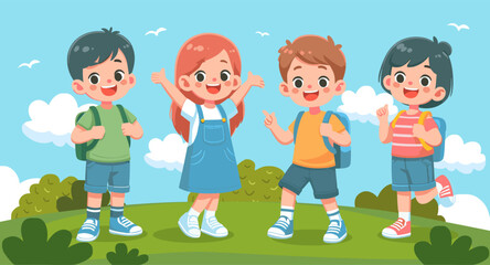 Kids cheerfully cartoon illustration