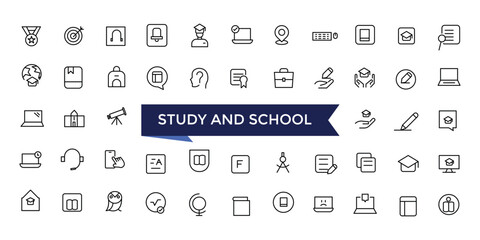 Study And School Line Icons set with editable stroke collection for web and ui. Line icons pack. Vector illustration.