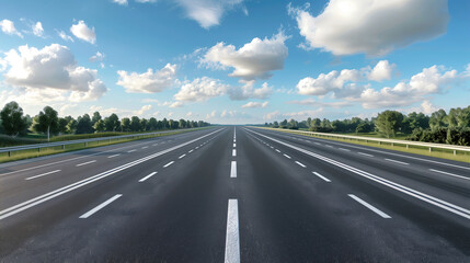 Fototapeta premium Suburban highway with blue sky and white clouds. 3d rendering.