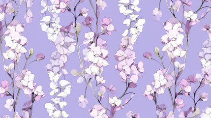 Lilac pastel purple white wildflower pattern, floral line art, floral patterns, seamless patterns, background, large flowers.