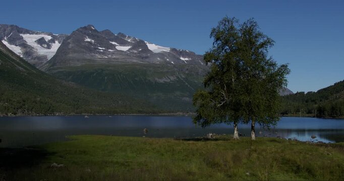 Summer in Norway. Beautiful valley Innerdalen, lake Innerdalsvatna and mountain Innerdalst&aring;rnet.