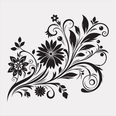floral Art silhouette vector on a white background