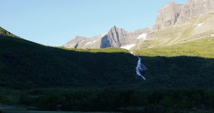 Summer in Norway. Beautiful valley Innerdalen, lake Innerdalsvatna and mountain Innerdalst&aring;rnet.