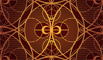 Vector luxury geometric seamless pattern with circles. Arabic tracery gird texture. Rich surface design with golden ornament for wallpaper and fabric