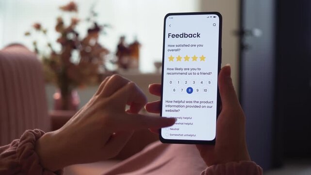 Taking a customer satisfaction survey online using a smartphone. Fictional Interface.