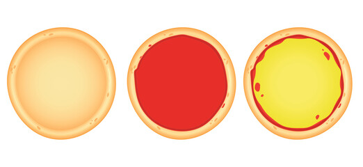 Vector image of empty pizza made of dough. Food and fast food concept. Element for your design. Ingredient for cooking.