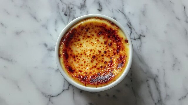 Cr&egrave;me Br&ucirc;l&eacute;e on Marble Table Top View