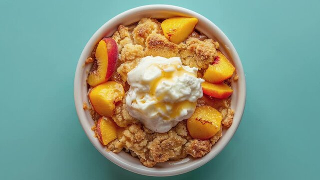 Delicious Peach Cobbler Dessert with Whipped Cream