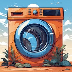 Flat Illustration of a Modern Laundry Washing Machine Design