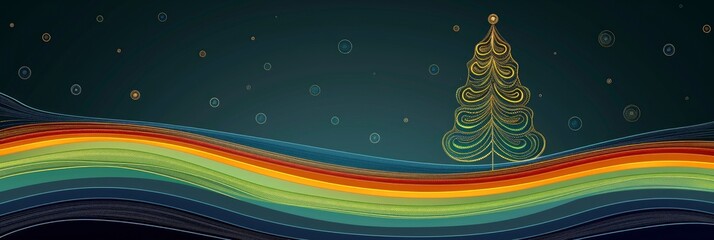 Abstract Christmas Tree with Rainbow Landscape