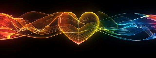 Fototapeta premium Heart and energy from the heart in a light image on a dark background.