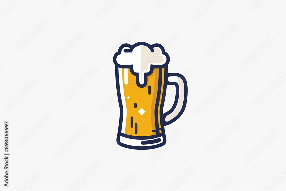 Poster A simple cartoon beer logo with a glass of beer and foam. Generative AI