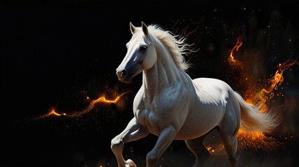 an equestrian-themed photographic illustration of a white horse mustang stallion colt rearing, jumping, and running on a transparent background in PNG. T-shirt design. Generative 