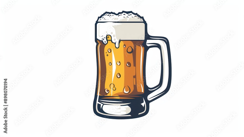 Poster a simple illustration of a beer mug with foam on top, set against a white background. generative ai