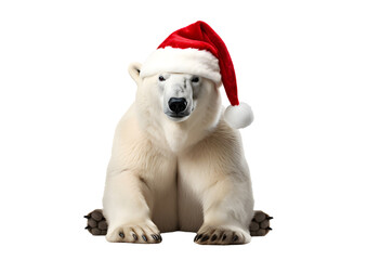 polar bear in christmas cap