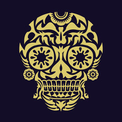 Obraz premium Gold color skulls patterns graphic print, It represents death in the next world, Design element for logo, tattoo, textile, fabric pattern design decorations templates and other designs.