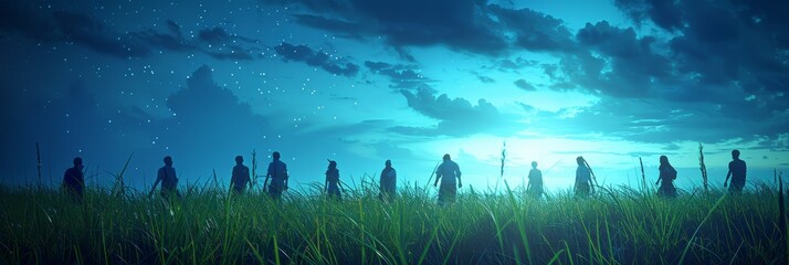 Couples enjoying stargazing under the beautiful clear night sky for a romantic evening