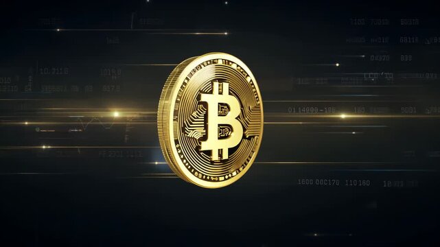 Gold Bitcoin surrounded by a digital network, ideal for cryptocurrency, blockchain technology, and financial innovation promotions