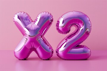 Two puffed-up violet words on a solitary rose-colored backdrop. Virtual modeling.