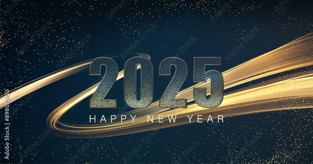 Poster 2025 new year abstract shiny color gold wave design element