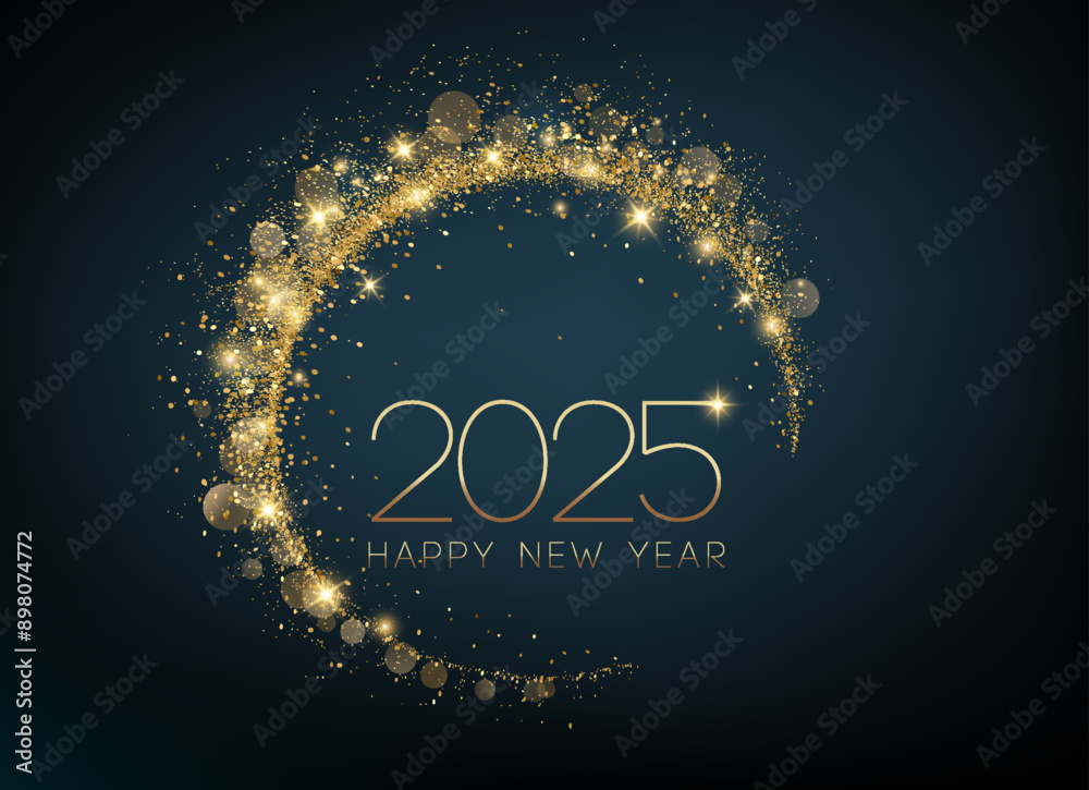 Poster 2025 new year abstract shiny color gold wave design element