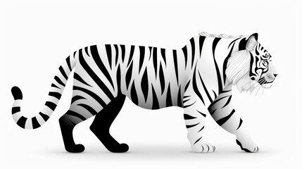 A black and white coloring book illustration of a tiger with clean outlines and crisp lines, designed to be very easy for coloring enthusiasts.