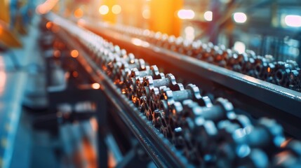 Fototapeta premium Conveyor Belt Gear Chain Drive Shaft in Manufacturing Process