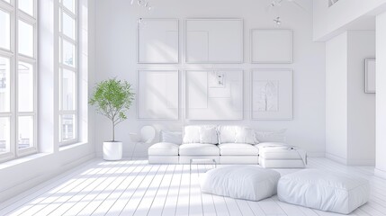 modern home interior with white sofa and white walls