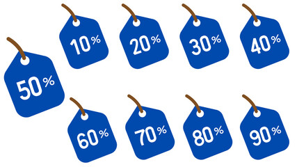 Different discount price 10, 20, 25, 30, 40, 50, 60, 70, 80, 90 percent Promotion sticker badge set for shopping marketing and advertisement. vector illustration