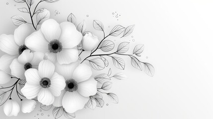 Exquisite floral motifs crafted for wedding and event decor, presented in a black and white coloring format. With crisp lines and clean outlines, this illustration is ideal for coloring book