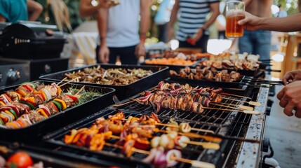 Group of men enjoying a delightful barbecue night under the beautiful starlit sky