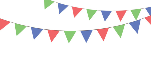 Obraz premium Flag garland. Repeating party bunting pattern. Triangle celebration flags chain. White, blue, red pennants decoration, with background.123.