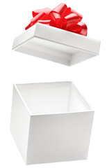 White color open gift box with red bow