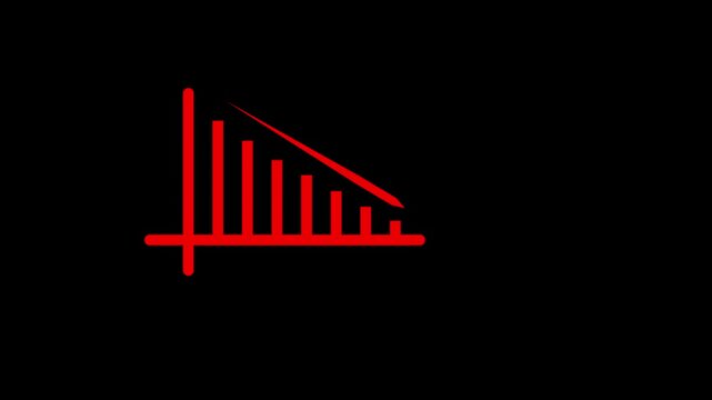 Abstract neon negative business graph icon animation. arrow growth down concept
