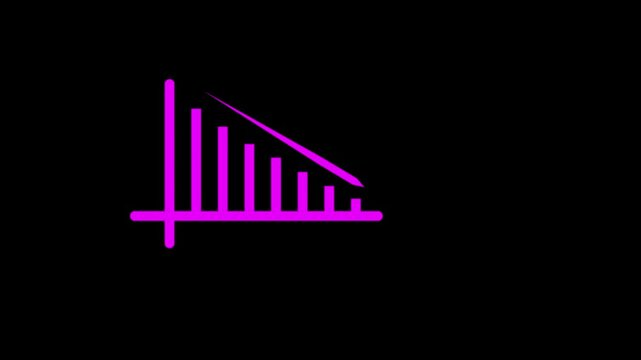 Abstract neon negative business graph icon animation. arrow growth down concept
