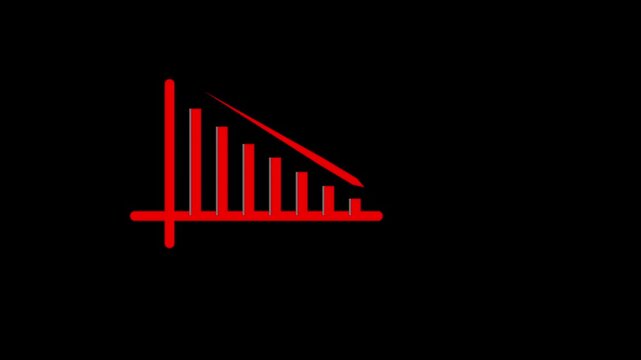Abstract neon negative business graph icon animation. arrow growth down concept
