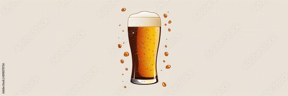 Poster A simple beer logo with a glass of beer and foam on a white background. Generative AI