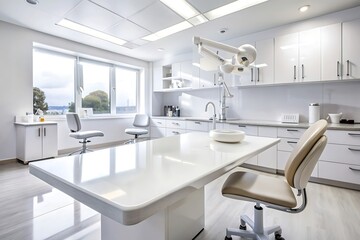 Fototapeta premium Minimal White Countertop with Soft Lighting for Stylish Homes. Photos. Images.