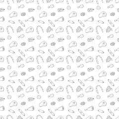 Seamless meat pattern. Doodle meat background. illustration with meat products icons