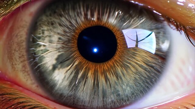 Extreme close up of a gray human dilated pupil looking around.