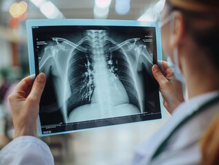 Doctor Examining Chest X-Ray in Hospital Setting