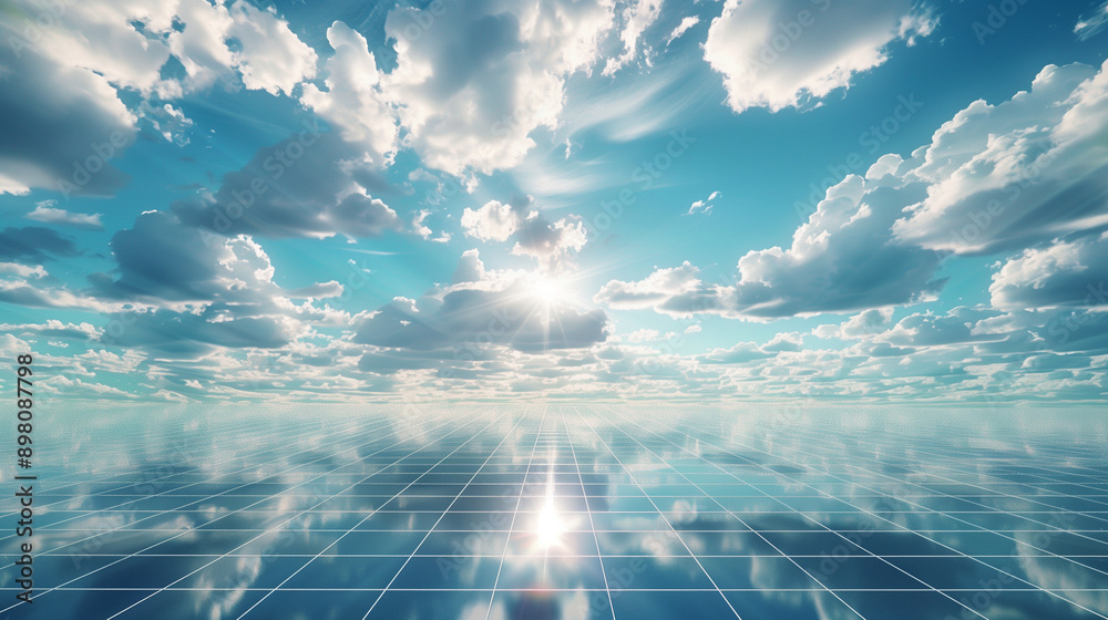Aufkleber virtual reality landscape a sparse digital grid under a vast sky conveying boundless virtual possibi