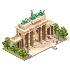 Isometric View of Intricate Brandenburg Gate Architecture on White Background - Vector Illustration, Generative Ai