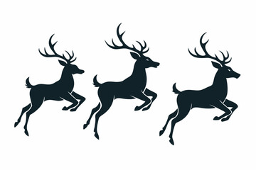 Deer silhouette vector set, Collection of reindeer silhouette isolated on white background. vector illustration
 
