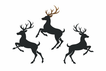 Deer silhouette vector set, Collection of reindeer silhouette isolated on white background. vector illustration
 
