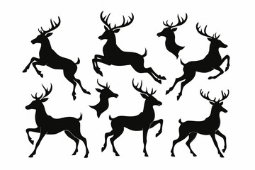 Deer silhouette vector set, Collection of reindeer silhouette isolated on white background. vector illustration
 
