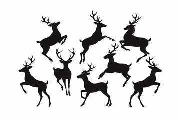 Deer silhouette vector set, Collection of reindeer silhouette isolated on white background. vector illustration
 
