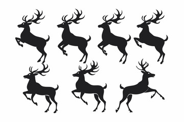 Deer silhouette vector set, Collection of reindeer silhouette isolated on white background. vector illustration
 
