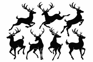 Deer silhouette vector set, Collection of reindeer silhouette isolated on white background. vector illustration
 
